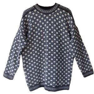 Vintage Birasi Estonian Wool Sweater Men's L Fair Isle Black Nordic Pattern